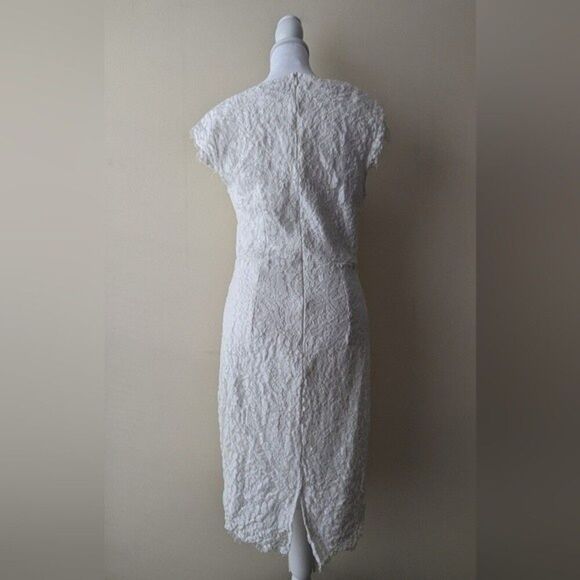 White Lace Dress Cap Sleeve Scoop Neck Medium - Picture 2 of 11